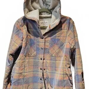 Soho Threads Pastel Plaid Snap Button Hooded Fleece Lined Jacket Sz S